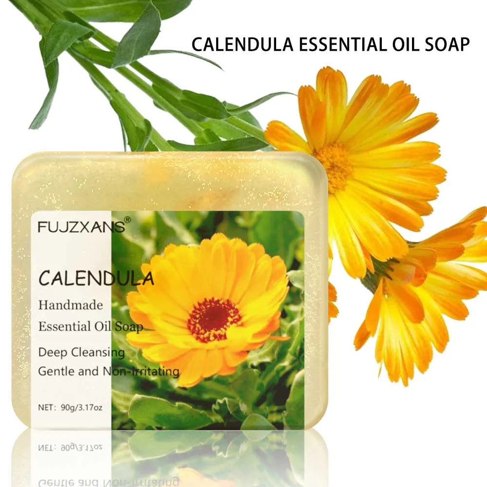 90g FUJZXANS Handmade Essential Oil Soap Bars - Rose, Jasmine, Green Tea, Calendula, Osmanthus, Lavender, Lemon - 7 Long-Lasting