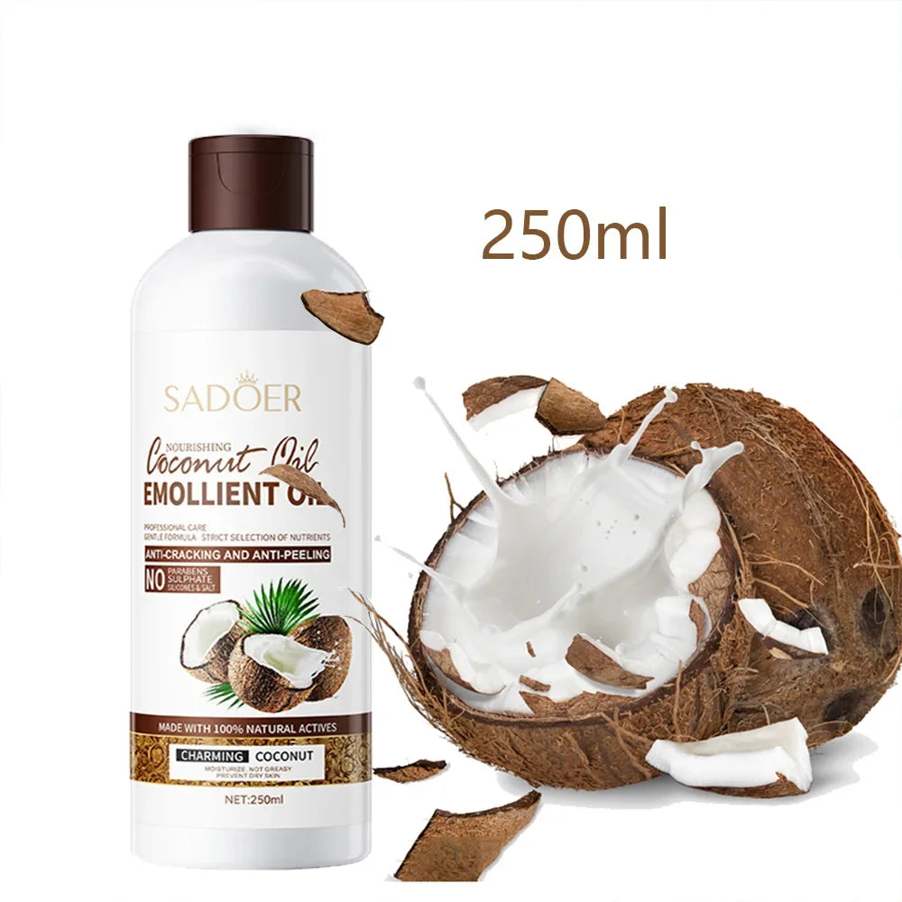 250ml Coconut Sooth Dry Skin Lighten Fine Lines Face Massage Oil Nourishes Hair Removes Frizz Hair Care Oil Firming Body Oil