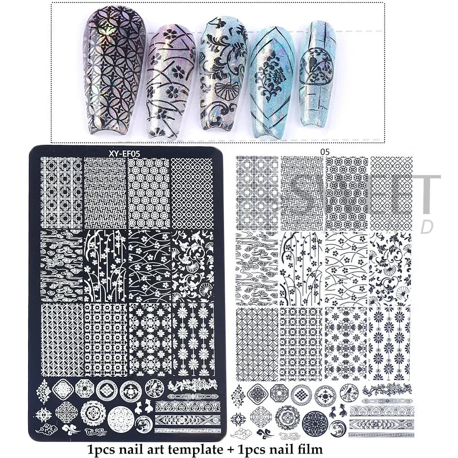 Lace Flower 3D Nail Art Stamping Plate Bow Heart Line Butterfly Printing Template Plate Floral Nail Art Stencils Manicure Tools