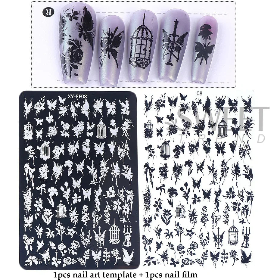Lace Flower 3D Nail Art Stamping Plate Bow Heart Line Butterfly Printing Template Plate Floral Nail Art Stencils Manicure Tools