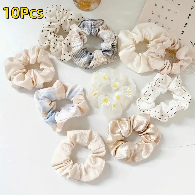 10Pcs Temperament College Style Large Intestine Hair Bands Sweet and Cute Tie Their Hair Accessories for Women Headwear