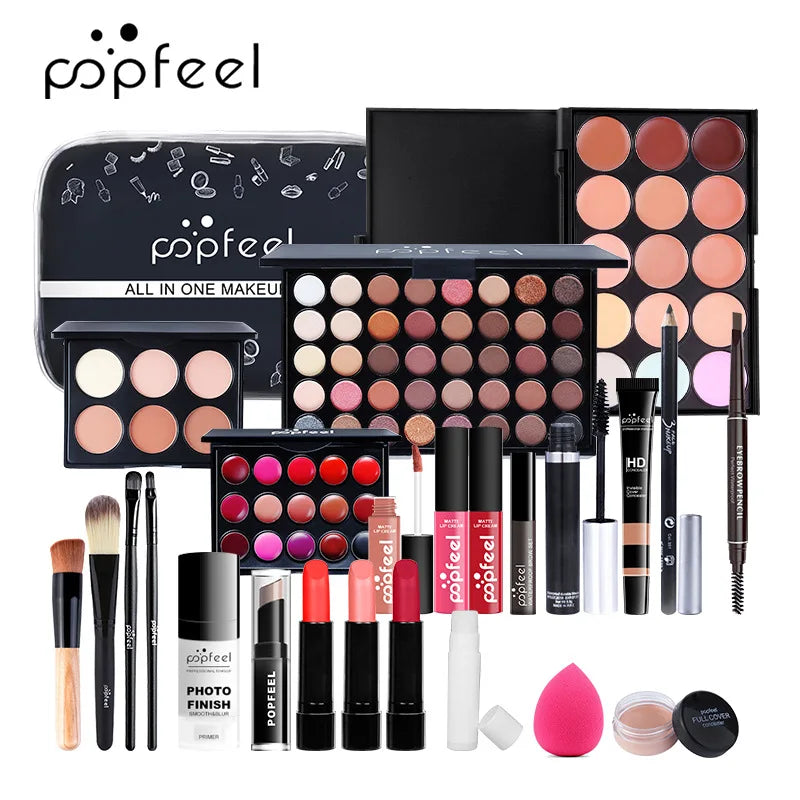 POPFEEL All-in-One Makeup Kit Gift Set with Eyeshadow Palette Foundation Lip Gloss Blush Brushes Eyeliner and More Beauty Gifts