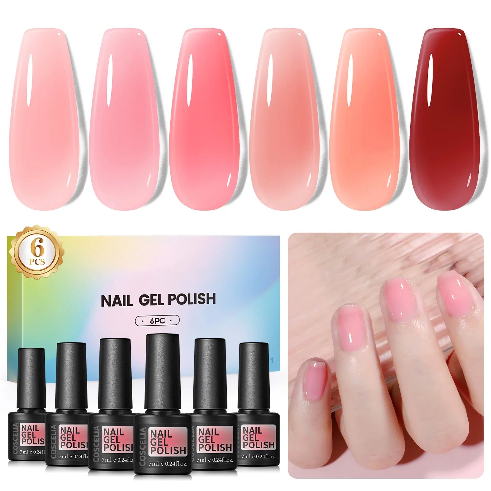 Coscelia Nail Gel Polish Set 7ml Jelly Nail GelCrystal Translucent Clear Pink Nail Art Semi Permanent Soak Off UV LED Varnish