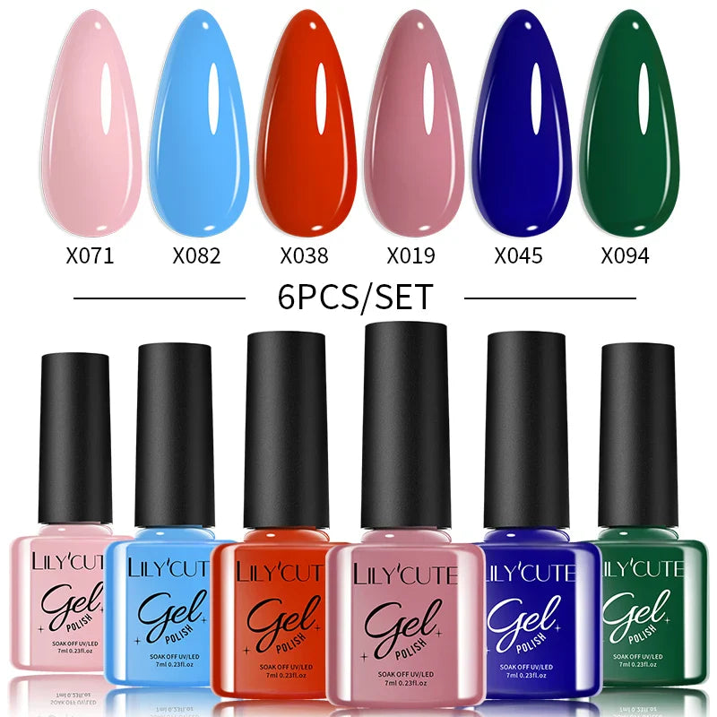 LILYCUTE 6PCs/Set Gel Nail Polish Set Kit Glitter Nail Gel Sequin Vernis Semi Permanent For Manicure Varnish UV LED Nail Art Gel