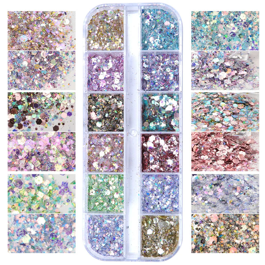 Mermad Iridescent Mixed Hexagon Nail Glitter Sequins Holographic Spangles Flakes Nail Art Powder Gel Polish Manicure Accessories