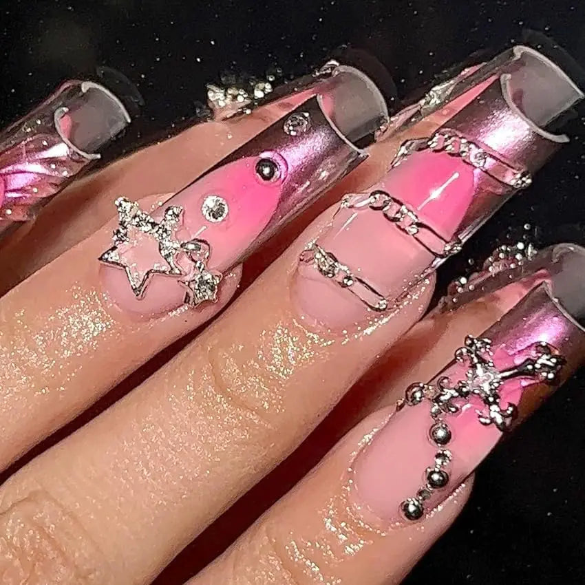 110pc Star Nail Charms, Silver Star Planet Cross Alloy Nail Art Decoration