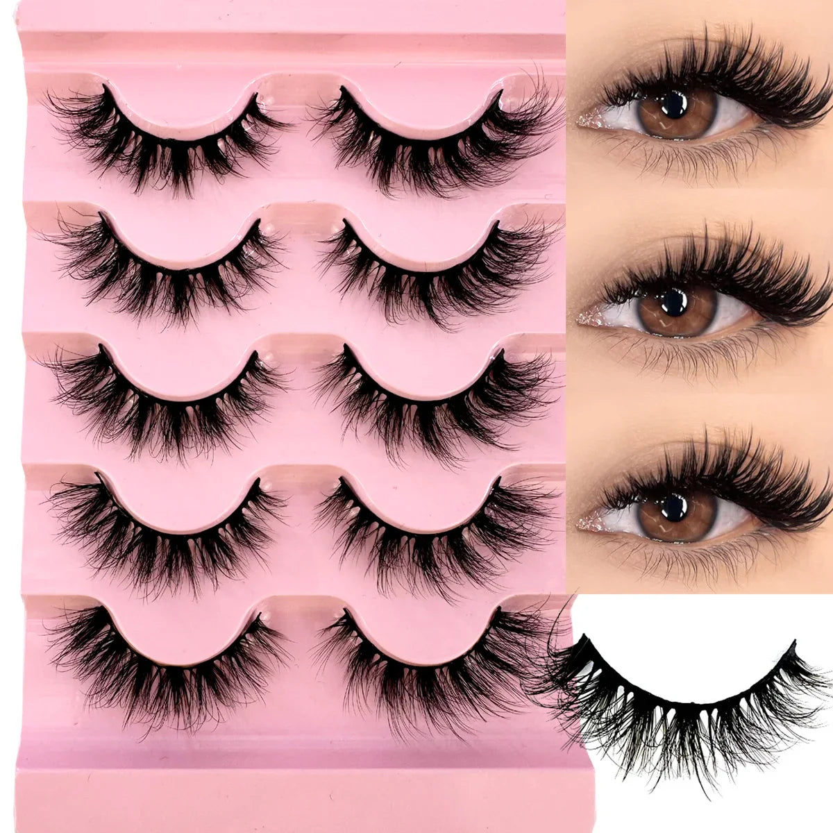 New Cat Eye Lashes 5D Fluffy Faux Mink Lashes 8D Volume Wispy Long Lashes Fake Eyelash Russian Strips 5 Pairs Pack Makeup