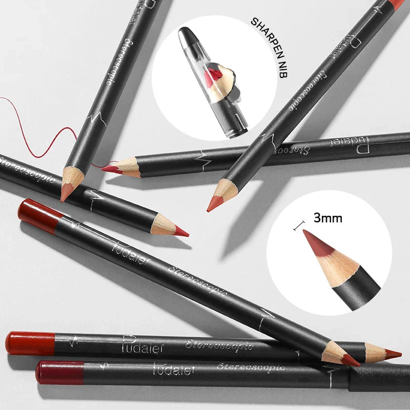 Waterproof Matte Lipliner Pencil – Red Contour Tint, Long-Lasting, Moisturizing Lips Makeup, 12 Colors
