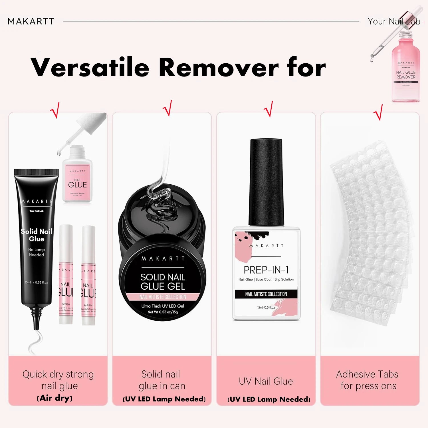 Makartt Super Strong Nail Glue and Glue Remover ,Quick Glue Debonder | Easy Removal with a Dropper Applicator For Press On Nails