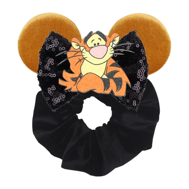 Disney Mouse Ears Velvet Scrunchies Hairband Women Elastic Ponytail Holder Girls Sequin Bow 2023 Kids Party DIY Hair Accessories