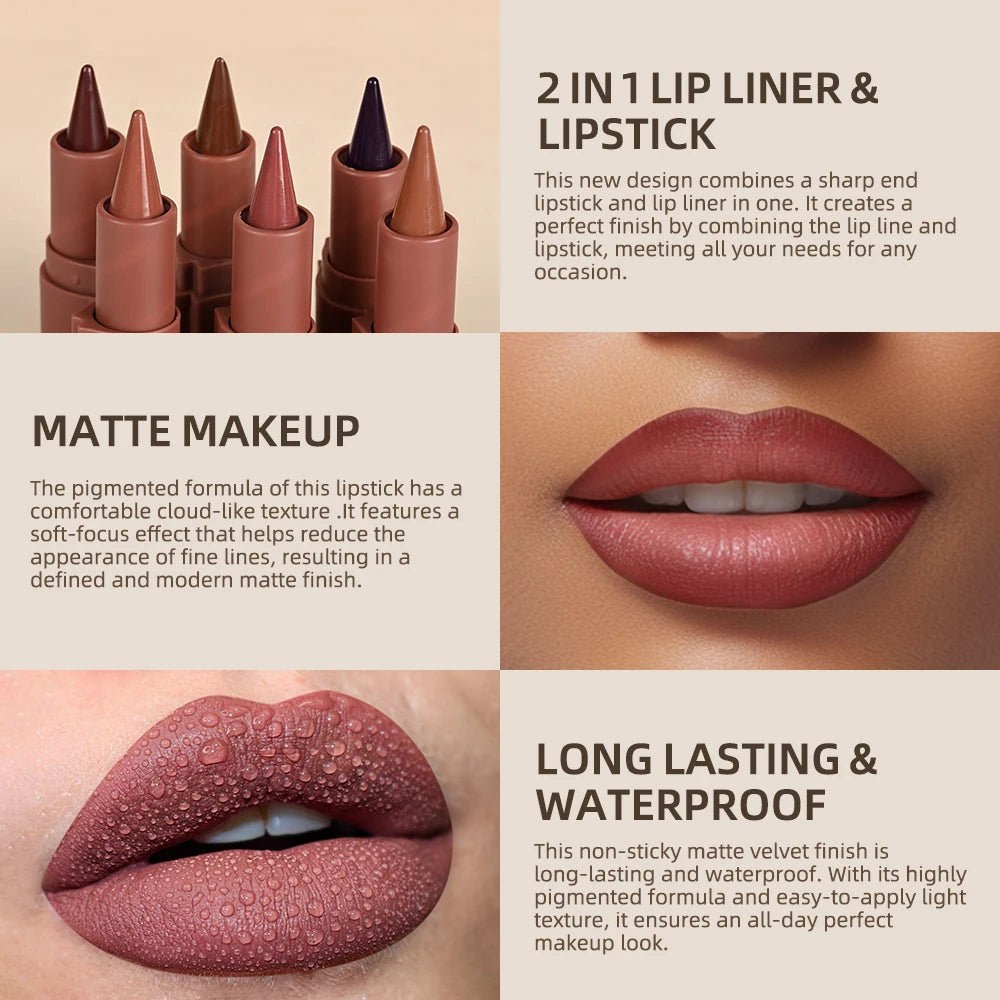 Gradient Lip Liner Lipstick Long Lasting Waterproof Matte Makeup Non Sticky Contouring Tint Lip Liner Crayon Lip Cosmetics