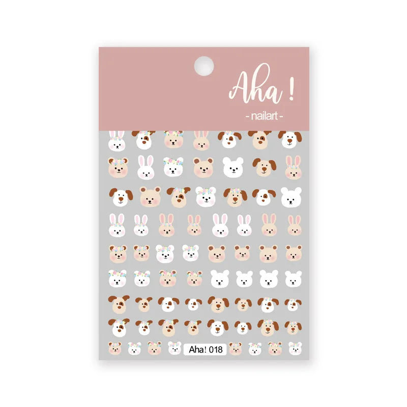 Cute Cartoon Nail Art Stickers, Bear Rabbit Flowers Panda Designs, Adhesive Decals for Nails Manicure Decoration