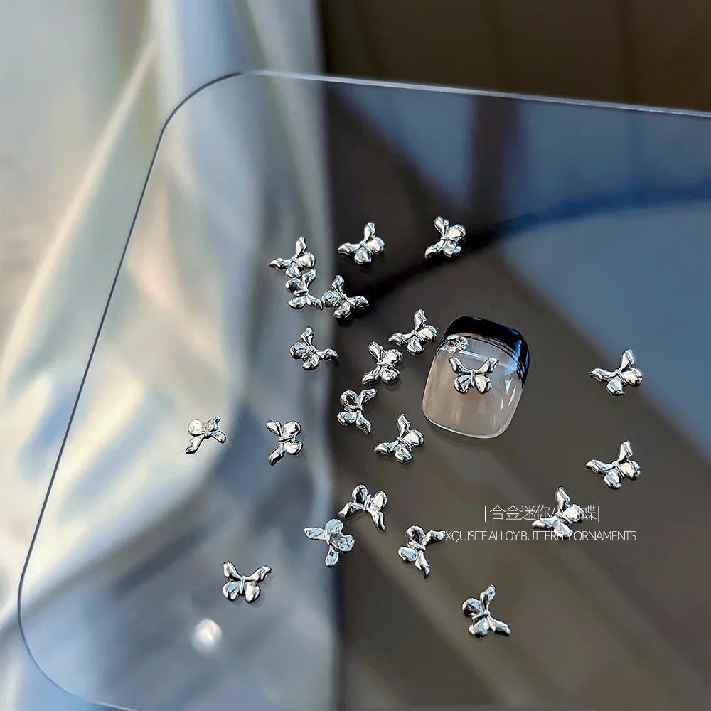 10Pcs Mini Hollow Butterfly Knotbow Nail Art Charms 3D Metal Silver/Gold Alloy Nail Art Decoration DIY Nail Accessories