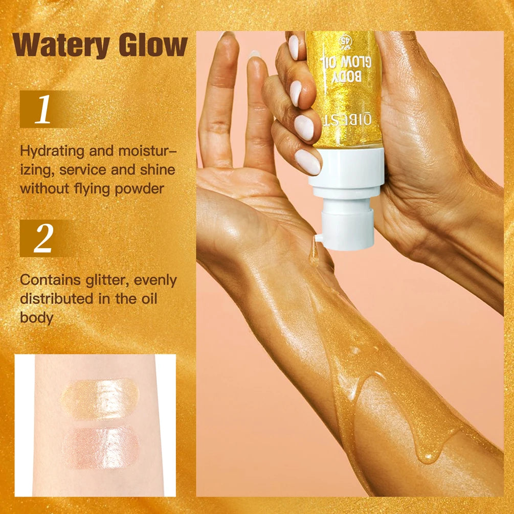 Body Shimmer Oil Liquid Highlighter Long Lasting Sequin Illuminating Moisturizing Highlight Facial Contour Brightening Makeup