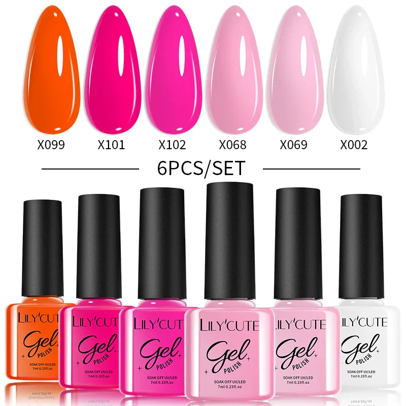 LILYCUTE 6PCs/Set Gel Nail Polish Set Kit Glitter Nail Gel Sequin Vernis Semi Permanent For Manicure Varnish UV LED Nail Art Gel