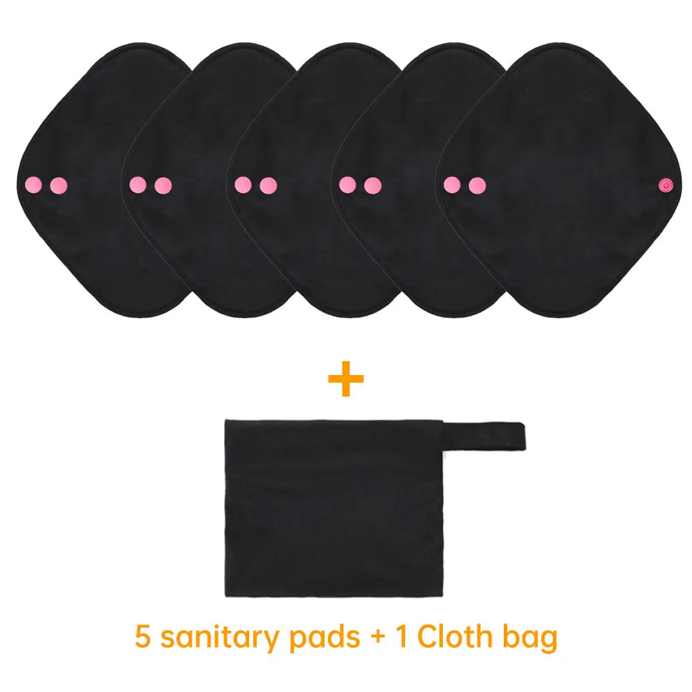 Reusable Pads Set 4 Sizes for Choice Pure Black Reusable Menstrual Pads Super Absorbent Sanitary Napkins.