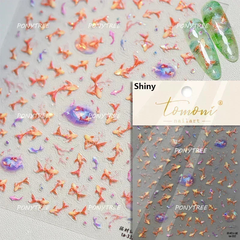 Sea Wave Jellyfish Starfish Conch Shell Dolphin Pearl Summer Beach Goldfish Water Bubble Mermaid Koi INS Nail Art Stickers Decal