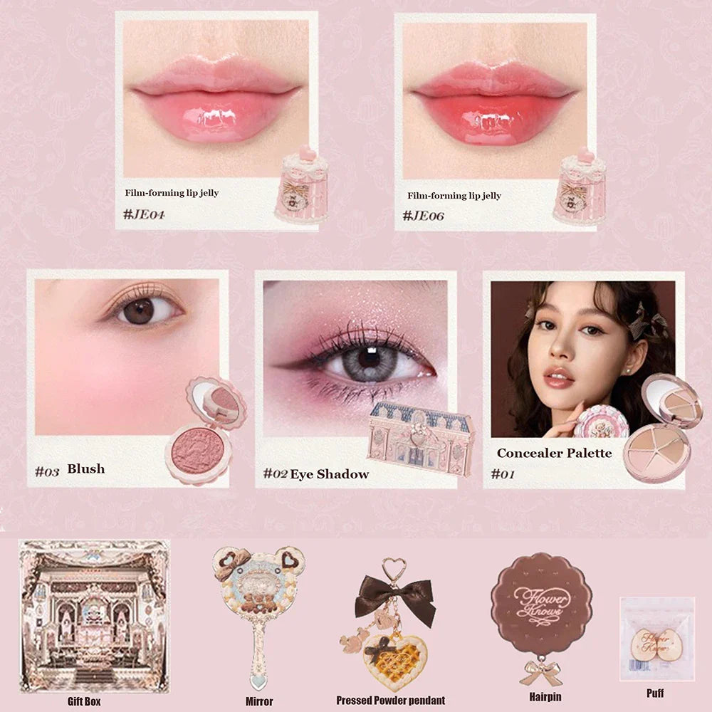 Flowerknows THE SWEETIE BEAR COLLECTION Makeup Kit Gift Set All In One Shimmer Eye Shadows Palette Blushes Lip Jelly Mystery Box