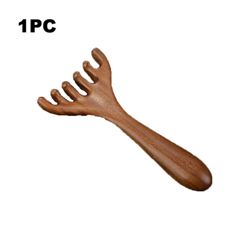 2025 New Natural Sandalwood Head Massage Five Teeth Comb Whale Comb Scalp Scraping Massager Body Massage Tools Neck Massager
