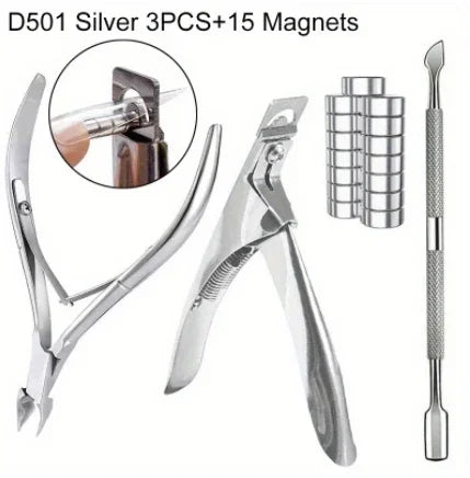 15PCS Powerful Magnet Cylindrical Multi-functional Cat Eye Magnet+3Pcs Stainless Steel Nail Clippers Manicure Set Nail Cuticle