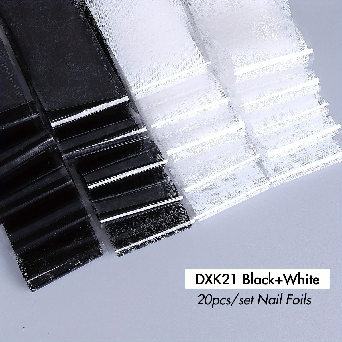 10/20pcs Elegant Black White Lace Flowers Nail Transfer Foils Fantasy Retro Floral Starry Sky Paper Sticker Manicure Accessories