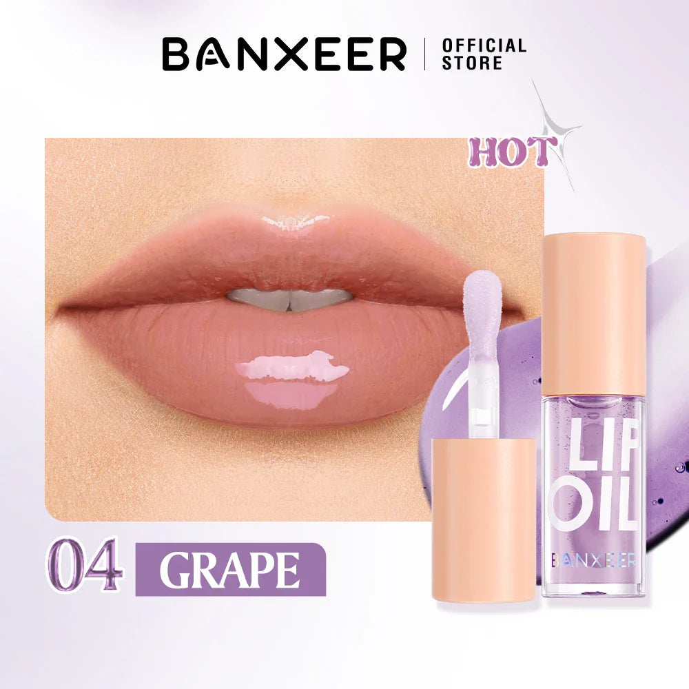 BANXEER Lip Oil Lip Gloss Moisturizing Fruit Flavoured Plumper Non-Sticky Long Lasting Repairing Primer Lip Balm Care Cosmetics