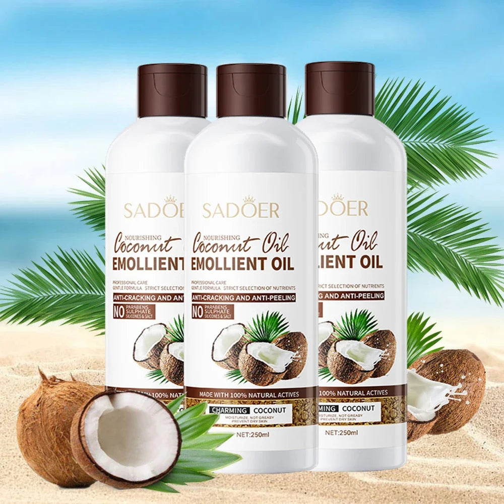 250ml Coconut Sooth Dry Skin Lighten Fine Lines Face Massage Oil Nourishes Hair Removes Frizz Hair Care Oil Firming Body Oil