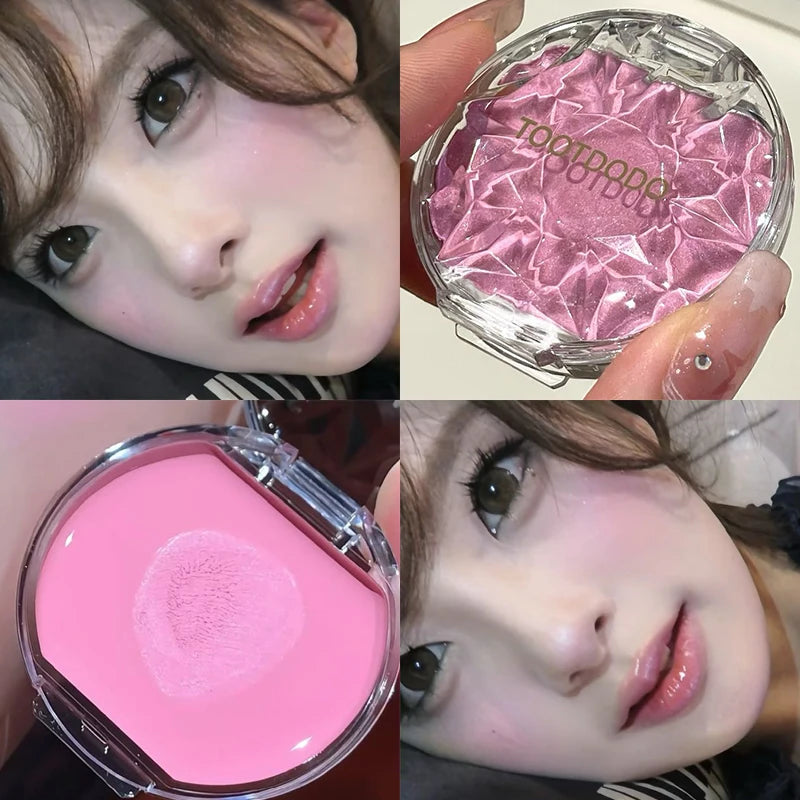 Peach Pink Dyeing Face Blush Cream Pearl Matte Blusher Plate Facial Highlighter Beauty Makeup Brightening Easy Color Rouge Cheek