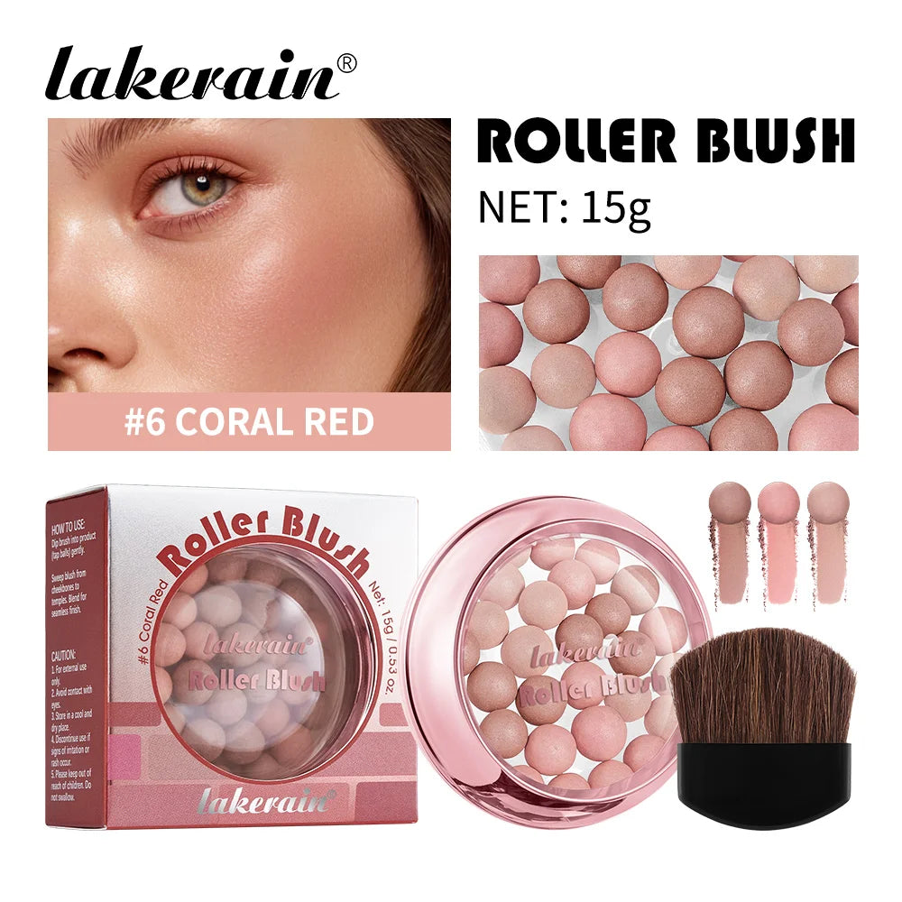 Lakerain Roller Blush Long-lasting Holding Natural Makeup Spherical Appearance Design Powdery Texture Pearlescent Effect Blush