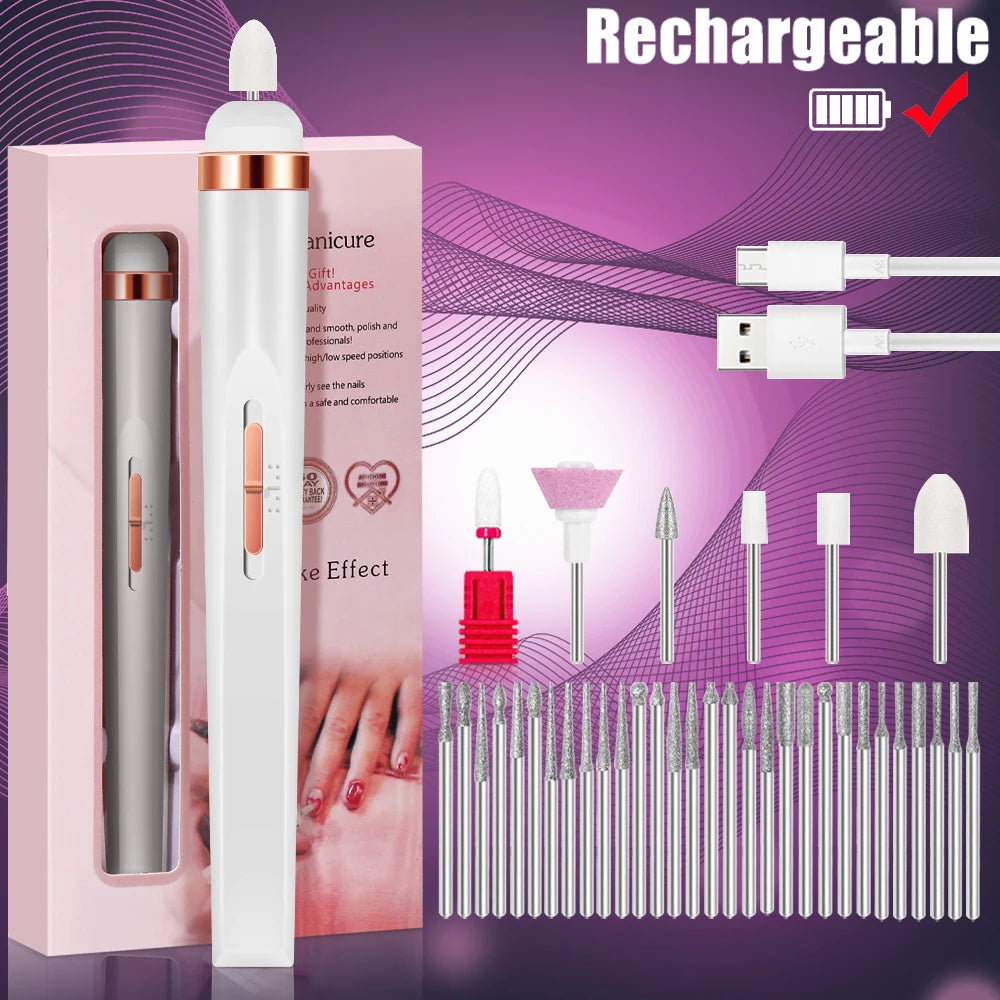 YIKOOLIN 5 in 1 Electric Nail Polish Drill Machine USB Charge Portable Manicure Set Exfoliation and Polishing for Nail Salon