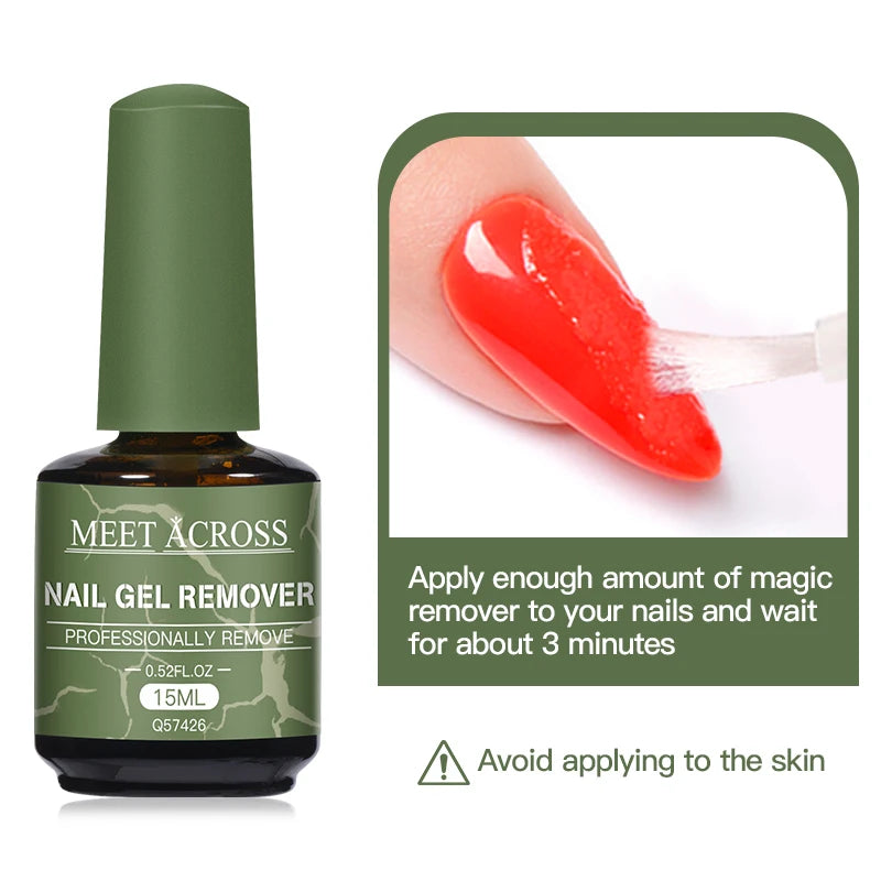 MEET ACROSS 15ml Magic Nail Gel Remover Just 3-5 Minutes Easy to Remover Function Nail Gel Polish Cleaner Nail Art Manicure