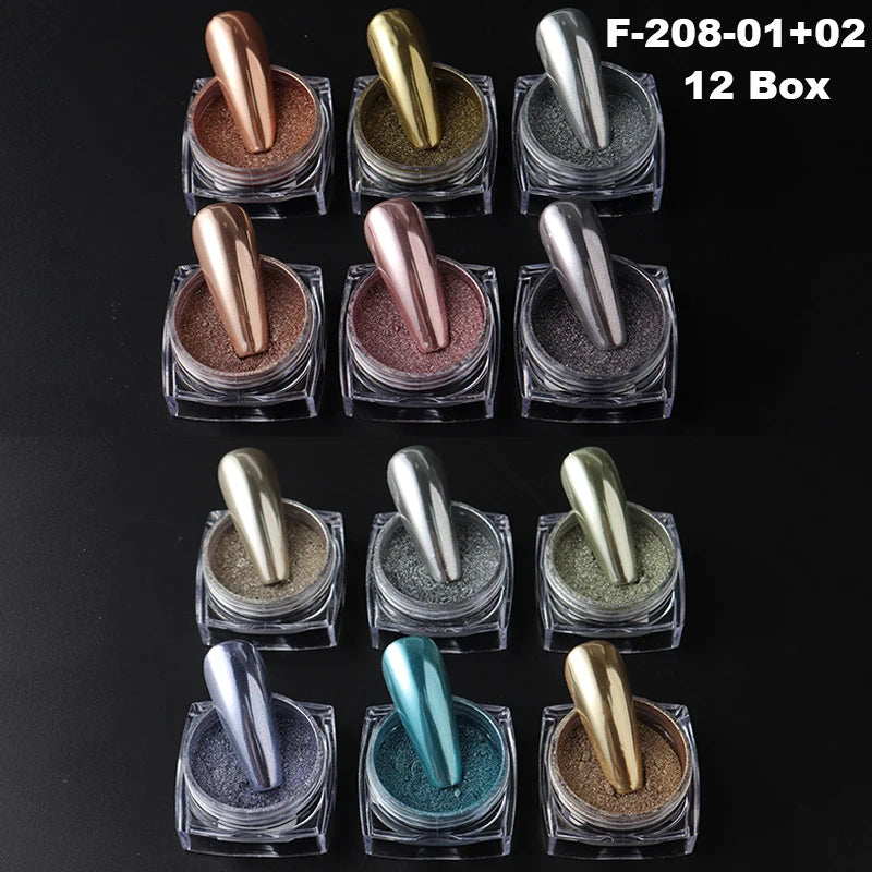 6/12pcs Gold Silver Rose Chrome Nail Powder Luxury Metallic Mirror Glitter Rubbing Pigment Dust Y2K Gorgeous Nail Art Decoration