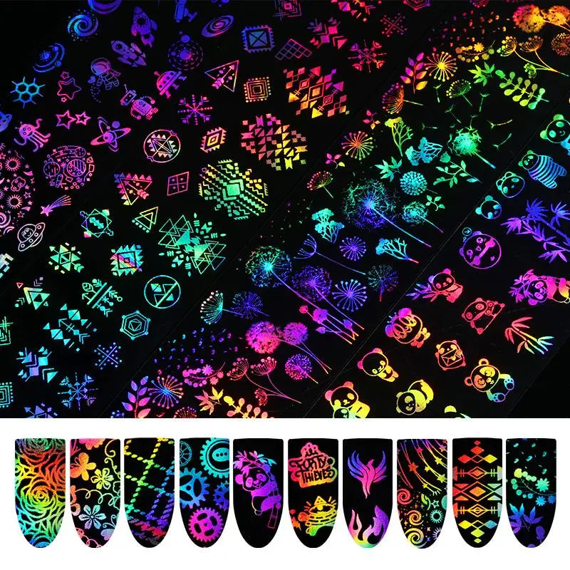 Blue Ink Marble Blooming Foil Nail Art Stickers Set With Flower Gilding Pattern Nail Transfer Decals Decorations Nail Accessorie