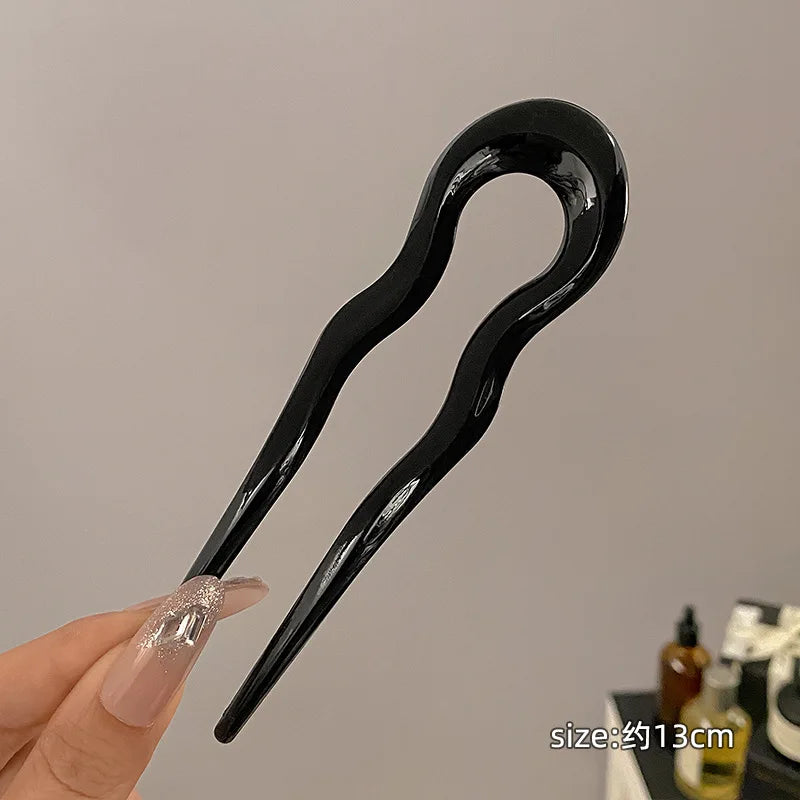 U-Shaped Hair Fork Fashion Tortoiseshell Acetate Hairpin Women Geometric Headwear Hair Sticks Girls New Hair Clips Accessories