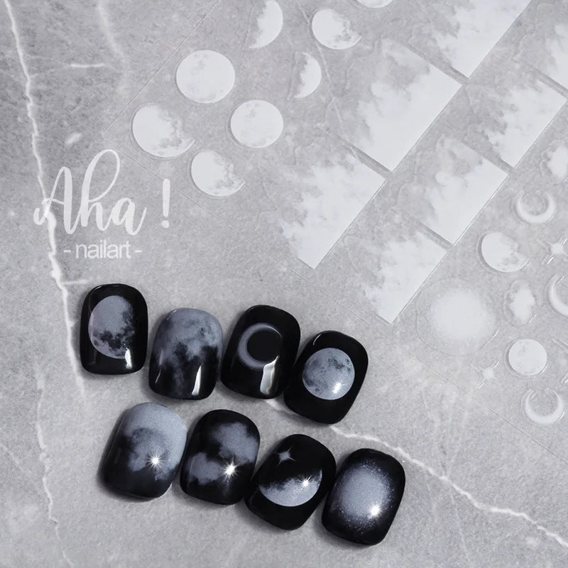 1Pcs Star/Moon/Cross Nail Art Stickers Gold/Silver Holographic Star Nail Decals Self-Adhesive 3D Manicure Decor
