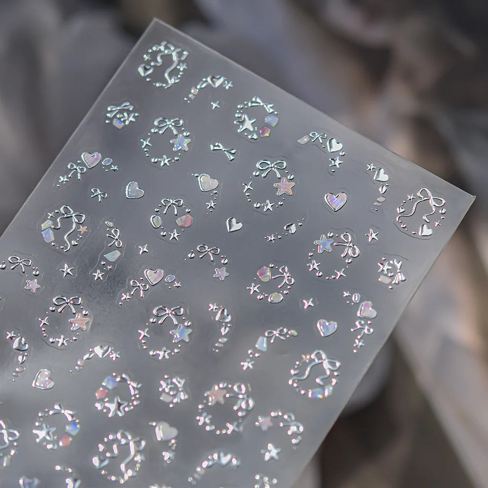 Metallic Dream Nail Stickers Sparkling Magic Color Nail Star Bows Garland Design Stickers Press On Nails DIY High End Nail Decal