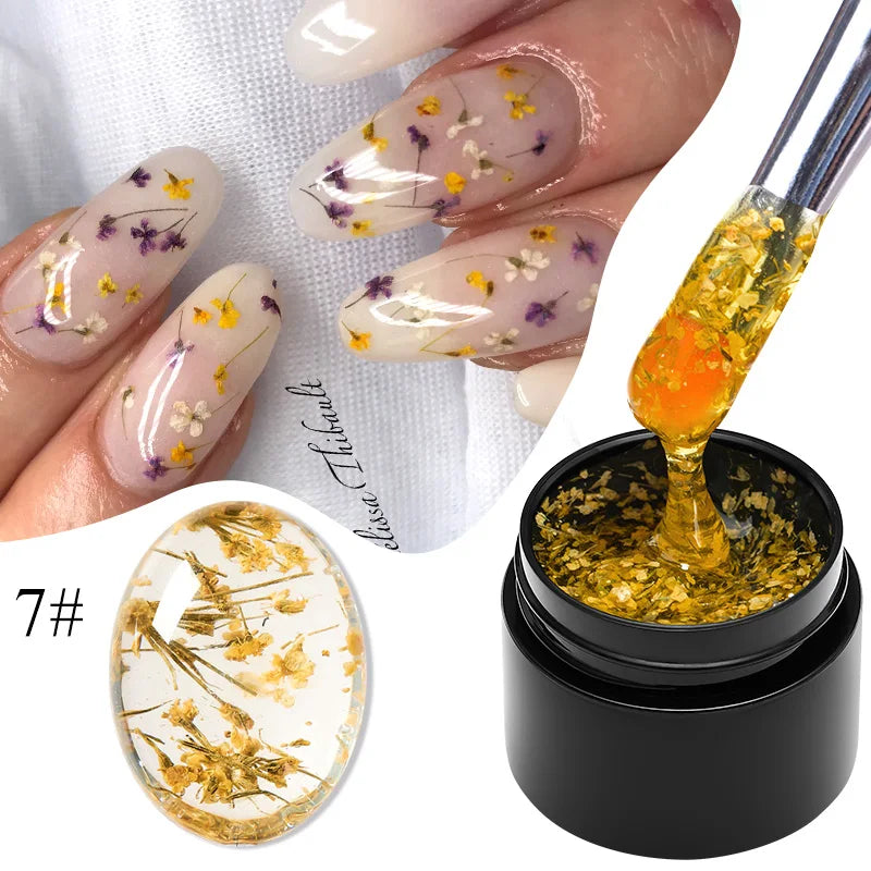 MEET ACROSS 5ml Colorful Flower Fairy Gel Nail Polish Purple Pink Natural Dried Flower Gel Semi Permanent UV Varnish Nails Art