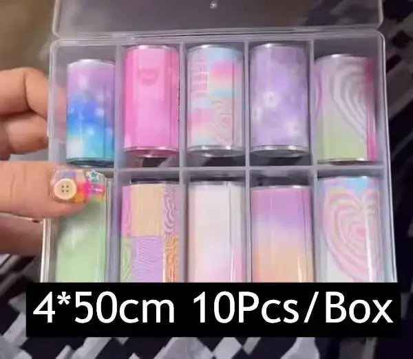 10Rolls Flower Nail Foils Transfer Paper Nail Art Stickers Manicure Set Decal Nails Decoration