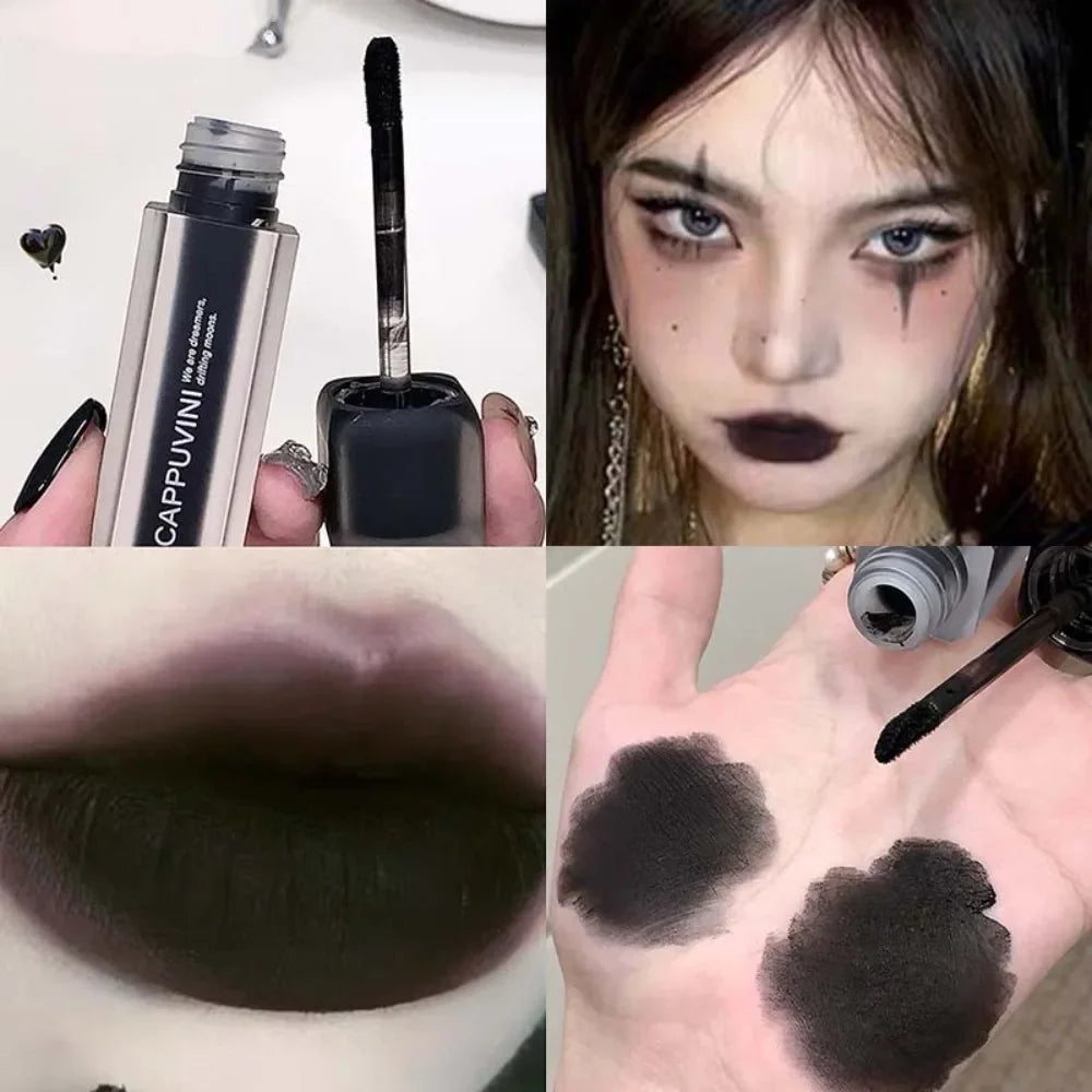 Punk Black Gothic Lip Gloss Matte Dark Brown Lipstick Nude Lip Tint Waterproof Velvet Liquid Lipstick Lip Satin Korean Cosmetics