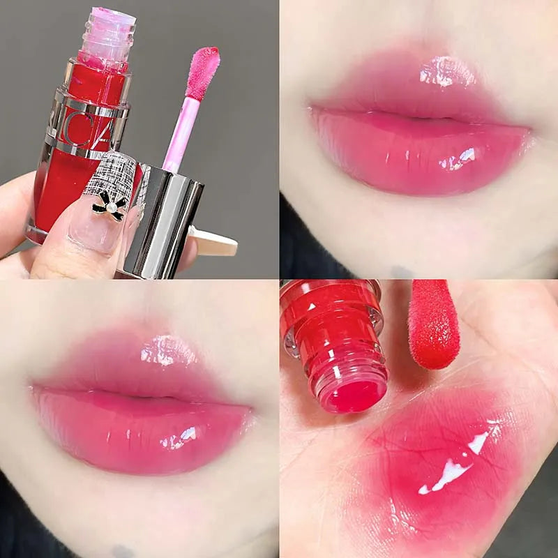 Mirror-like, moisturizing glass lip gloss with long-lasting, clear, plumping, and lip line-reducing properties. Lip gloss.