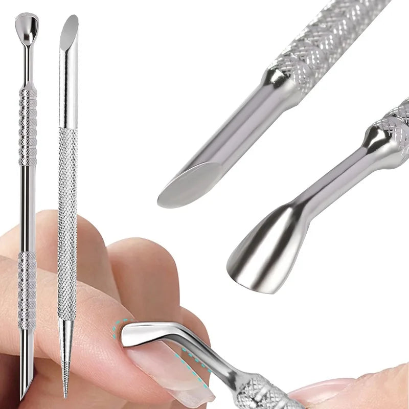 1Pcs Double-Head Angled Hoof Cuticle Pusher Stainless Steel Bevel Nail Art Pusher Manicure Orange Sticks for Nail Salon Tools