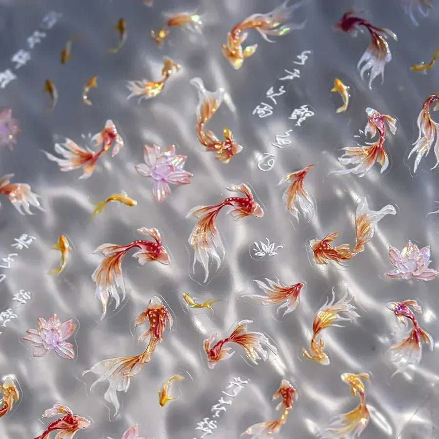 Sea Wave Jellyfish Starfish Conch Shell Dolphin Pearl Summer Beach Goldfish Water Bubble Mermaid Koi INS Nail Art Stickers Decal