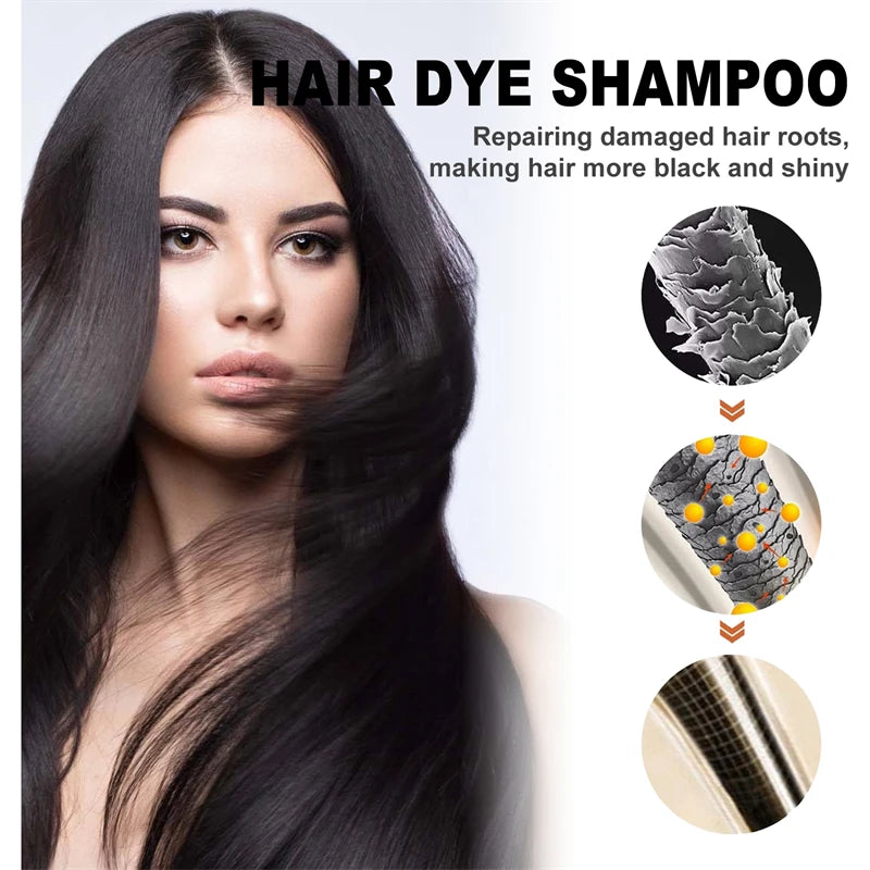 3 In 1 Instant Coloring Shampo Change Hair Color Gray Hair to Black Natural Black Color for Men Women Hair Dye Deep Nourishing