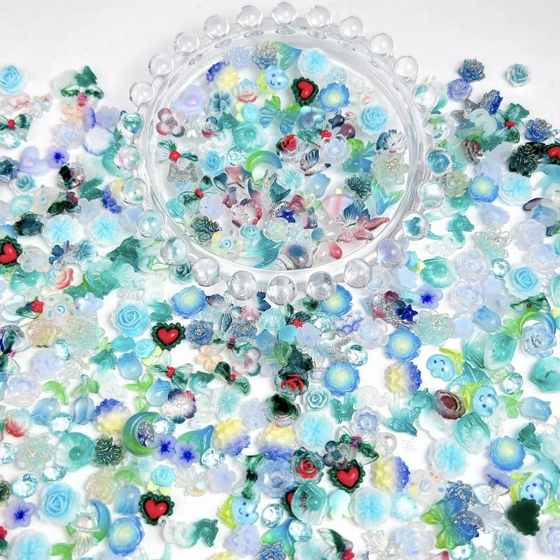 100Pcs Mixed Cute Cartoon Nail Charms 3D Resin Flower Bow Fruit Nail Art Decorations Manicure DIY Phone Case Accessories