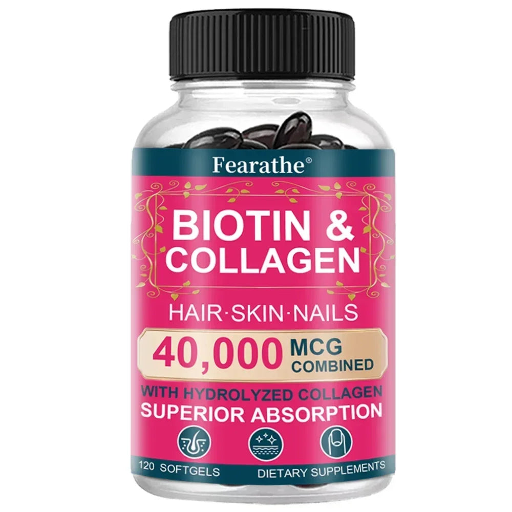 Biotin Collagen Supplement - Hair Growth Support, Skin & Nails - 40000 mcg with Vitamins B Complex, Hyaluronic Acid & Keratin