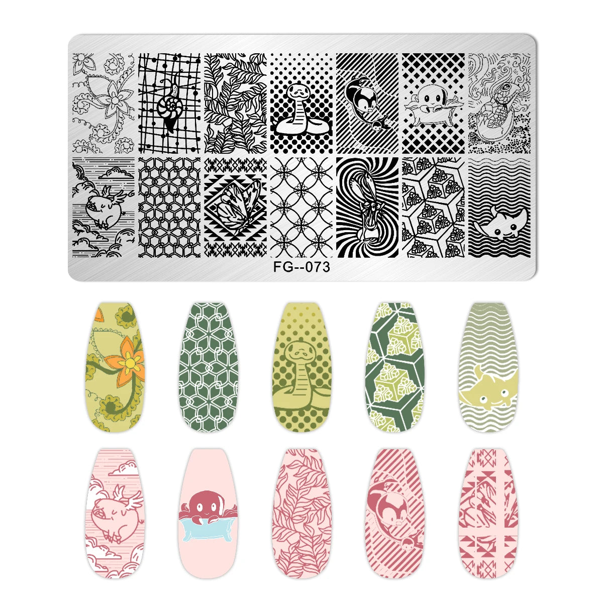 Cartoon Bear Nail Stamping Plates Fruit ice cream cake Floral Flower Leaf Printing Stencil Nail Stamp Templates Nail Art Tools