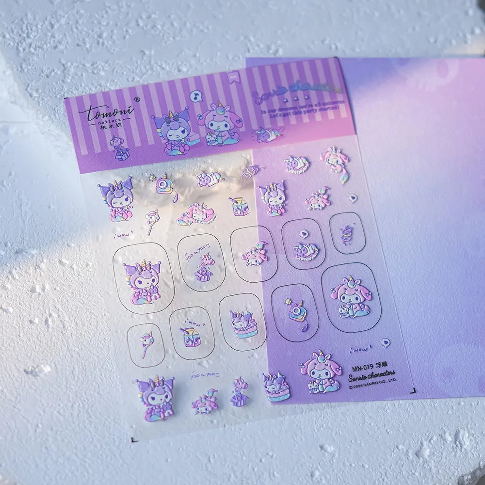 1PCS New Color Laser Hello Kitty Cartoon 5D Nail Stickers Sanrio Cinnamoroll Pochacco Nail Art Supplies DIY Nail Art Stickers