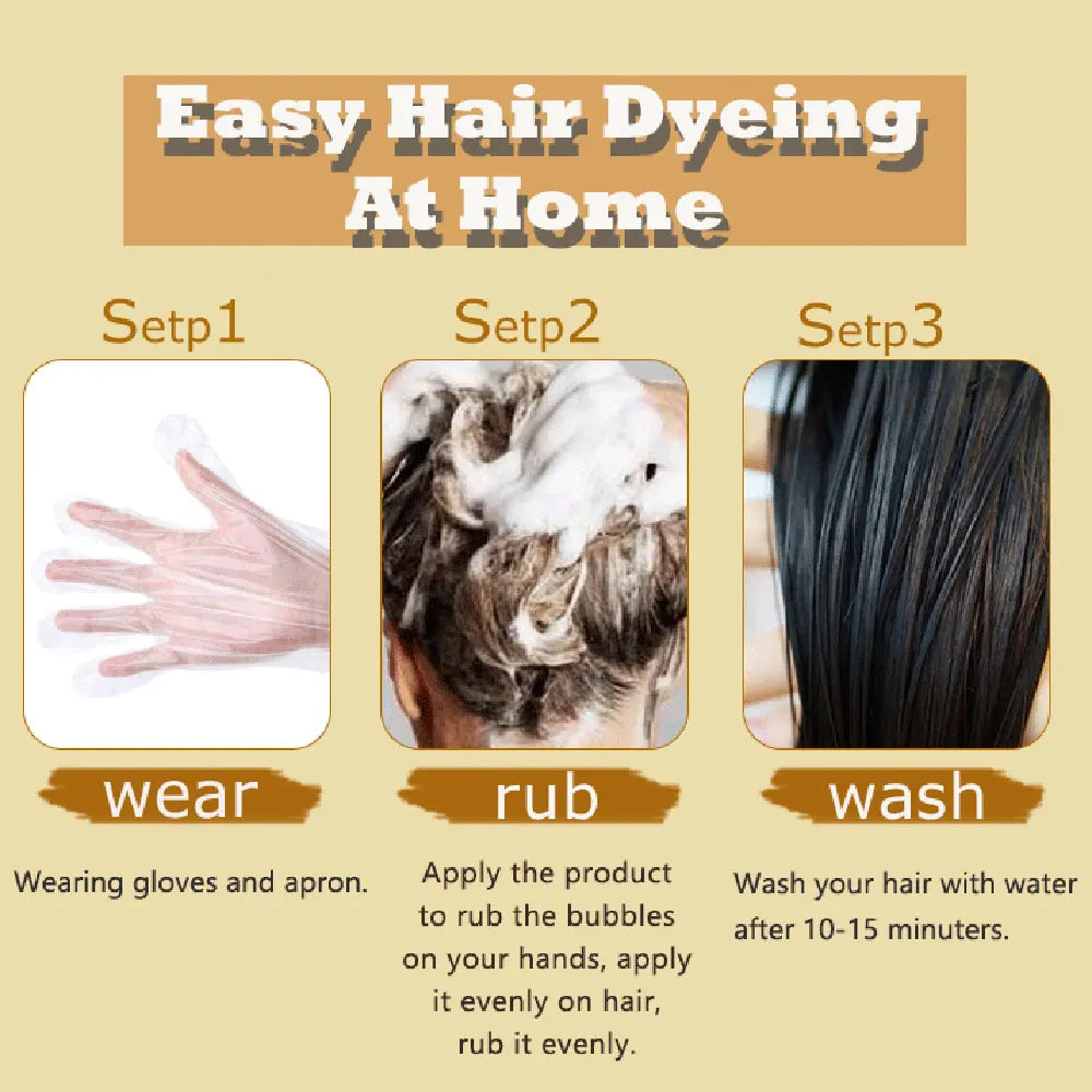 Long Lasting Hair Color Shampoo 3 in 1 Black Hair Dye Shampoo for Women&Men Natural Herbal Safety Cover White Gray Hair Cream