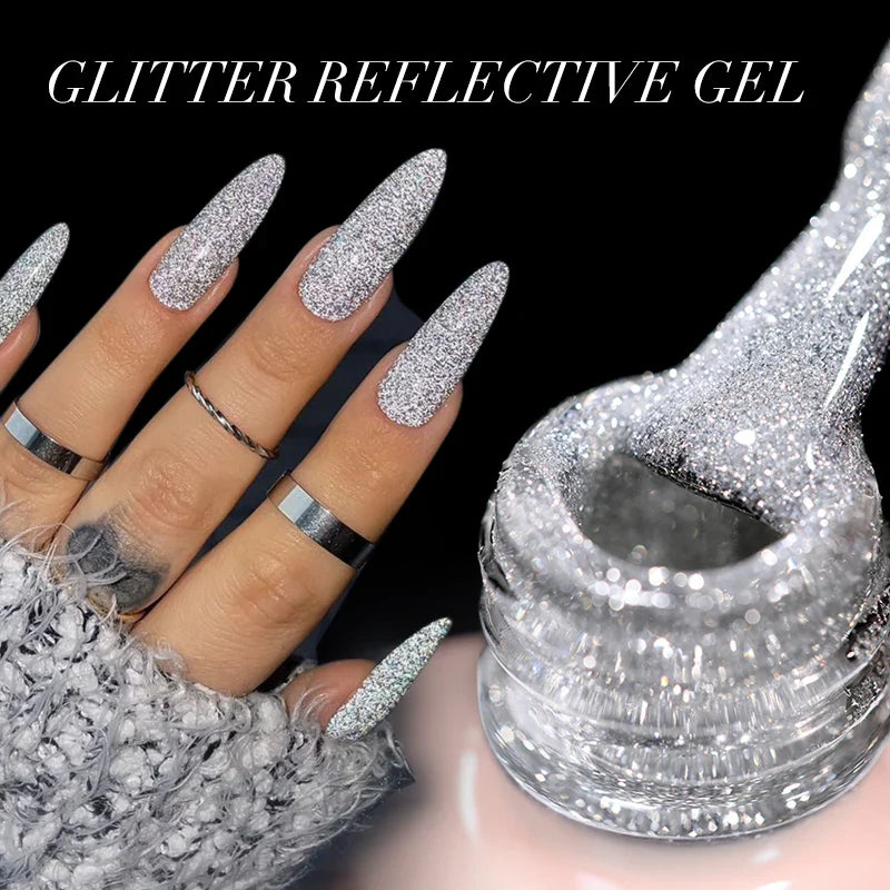 UR SUGAR 15ml Sliver Reflective Nail Gel Polish Shining Glitter Semi Permanent Soak Off UV Gel Sparkle Effect Nail Art Manicure