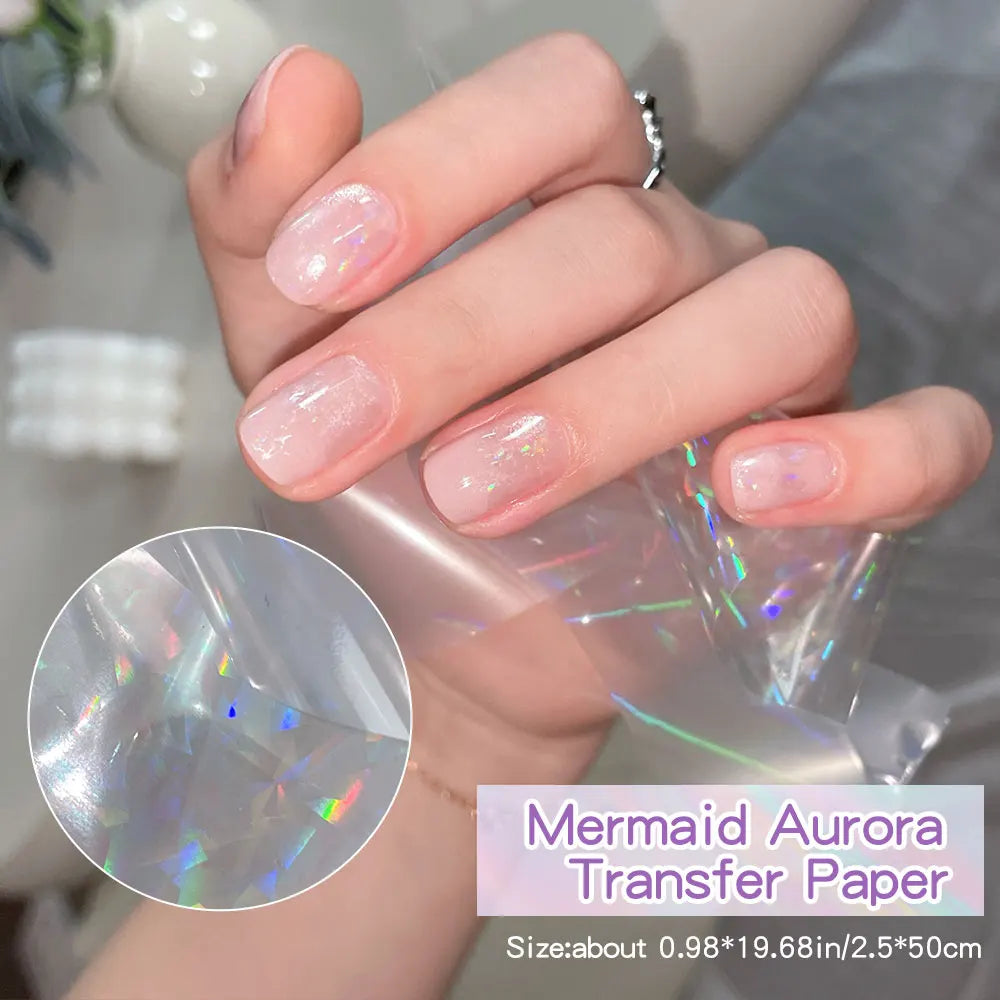 10Rolls Iridescent Mermaid Aurora Nail Transfer Paper 50x4cm Nail Art Foil Adhesive Nail art Decoration DIY Nail Supplies